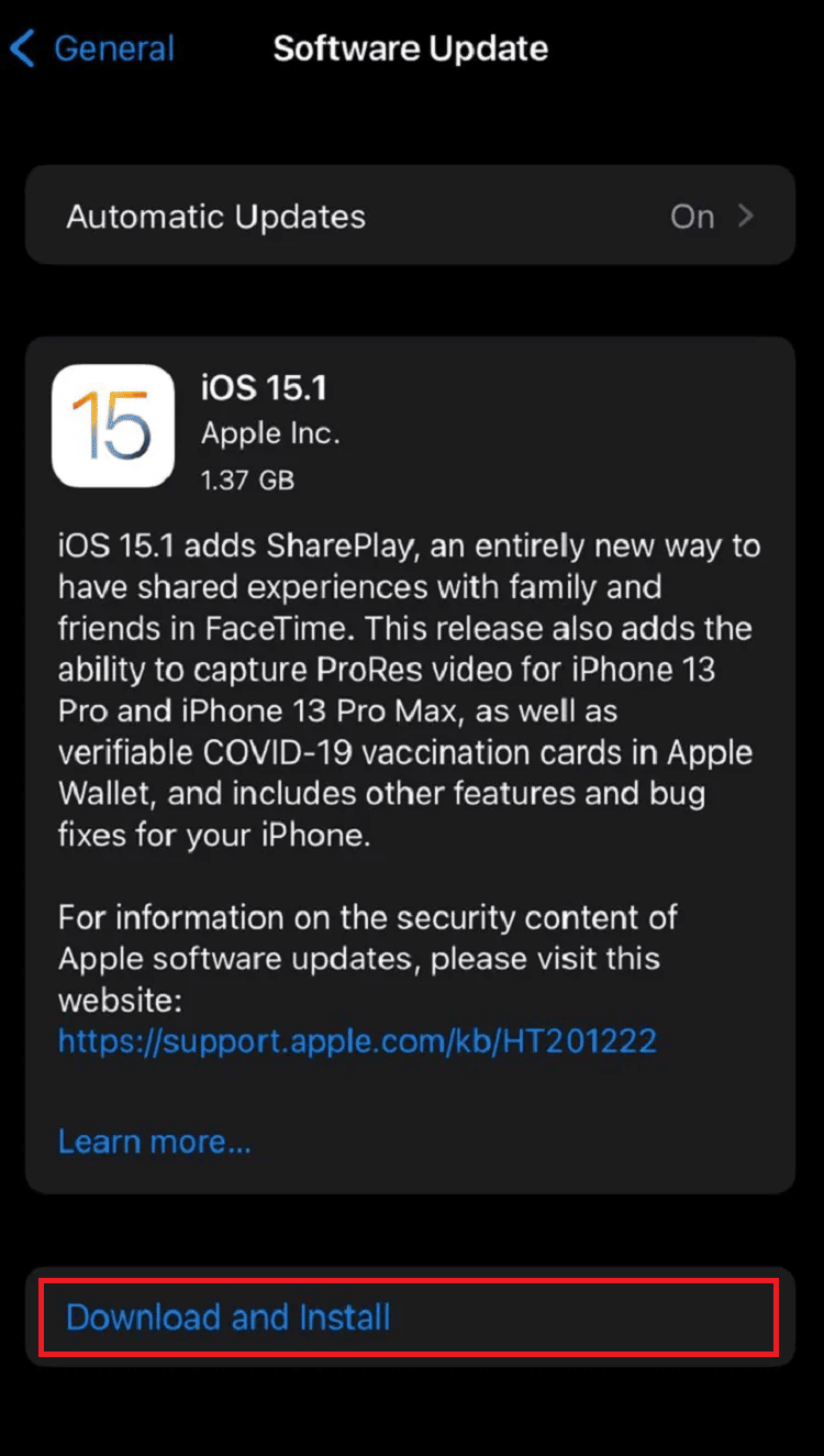 Tap on the Download and Install option | 