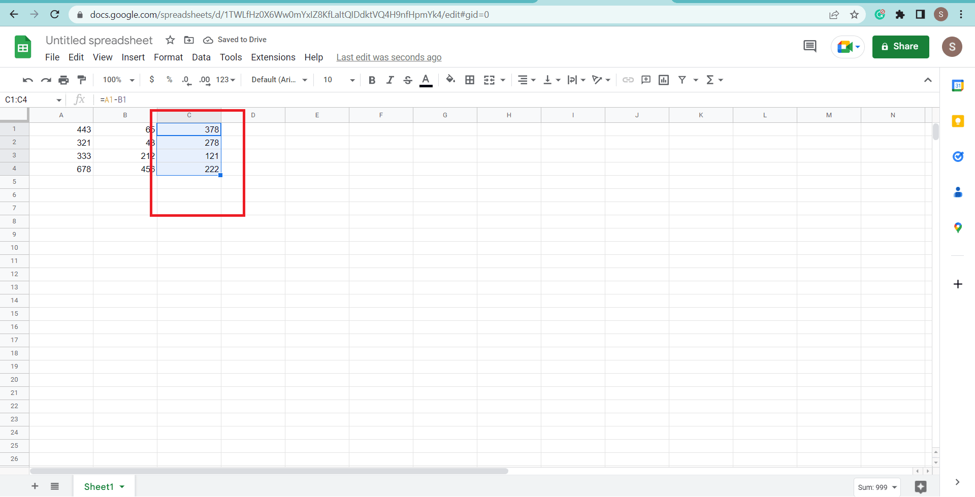 Press Enter and Drag it down for further calculations | How to Subtract in Google Sheets