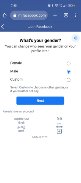 Enter your phone number to register to Messenger and tap on the Next button. 