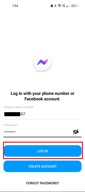Log into the Messenger app by entering your Facebook Account credentials and then tap on the Login button. 