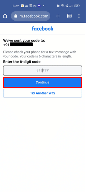 Confirm your account, by entering the code sent to your email or phone number.