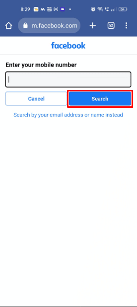 Now, Enter your phone number or email address associated with your Messenger account and tap on the Next button