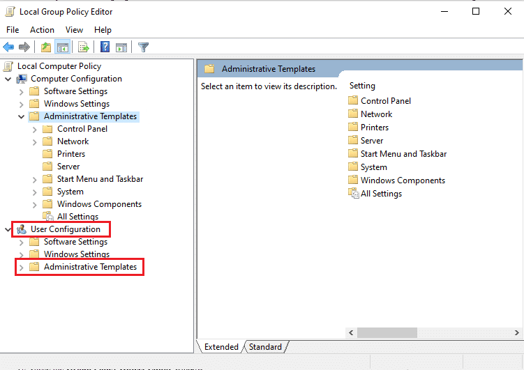 double click on administrative templates