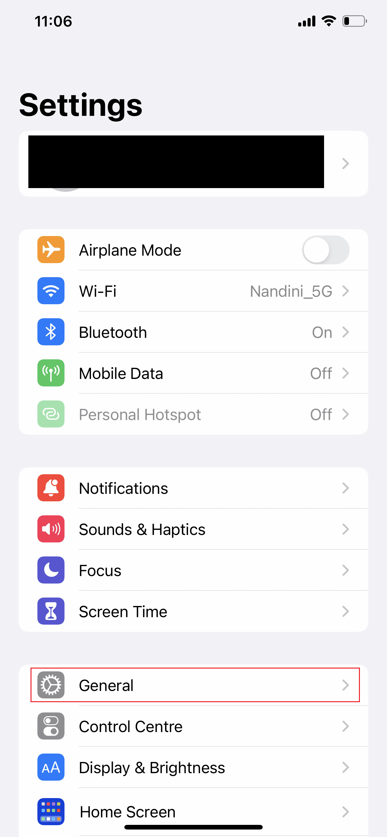 tap on General from the menu | location not available iPhone iMessage
