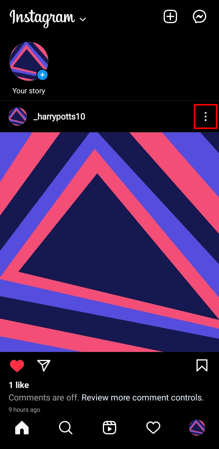 Select on the three dots icon at the top right above the post. 