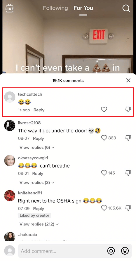 Navigate to the desired comment on TikTok - tap and hold it | How to Delete Your Comments on TikTok
