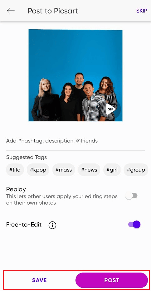 tap on the POST or SAVE option to share the image