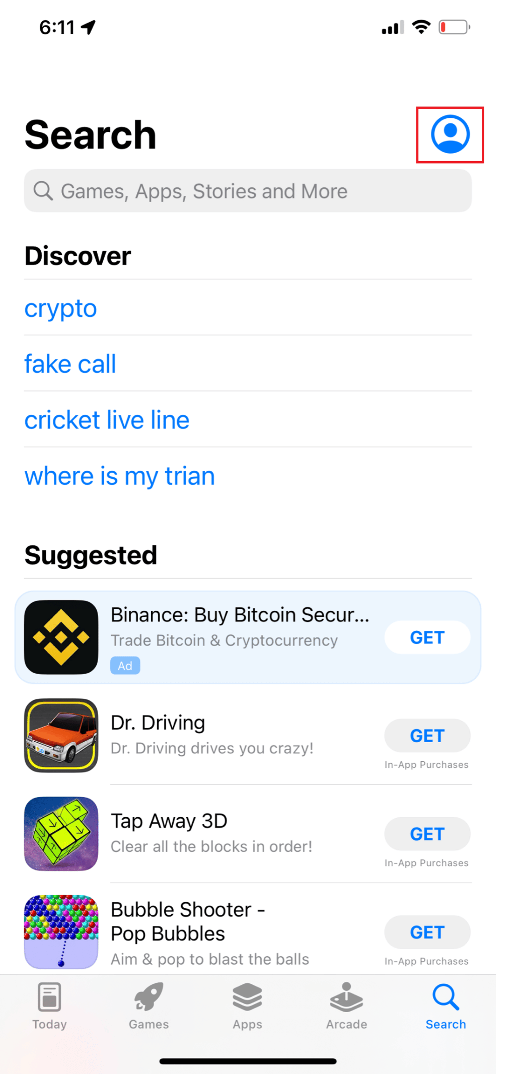 Tap on the Profile pic on the top right corner. 