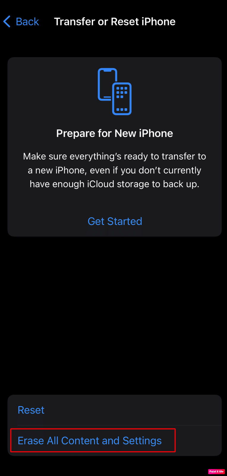 tap on erase all content and settings. 
