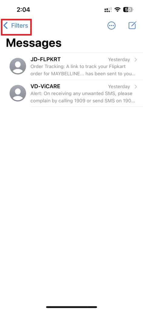 Tap Filters on top left side of your iMessages.