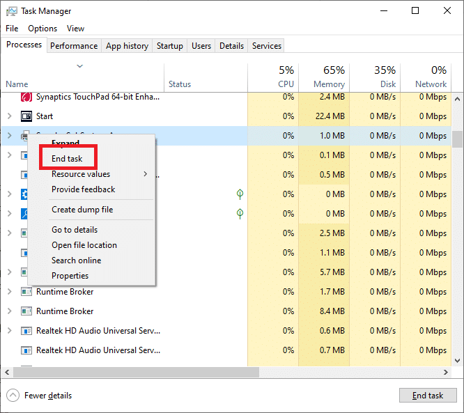 End its task by right-clicking on the SndVol.exe process and selecting End task.