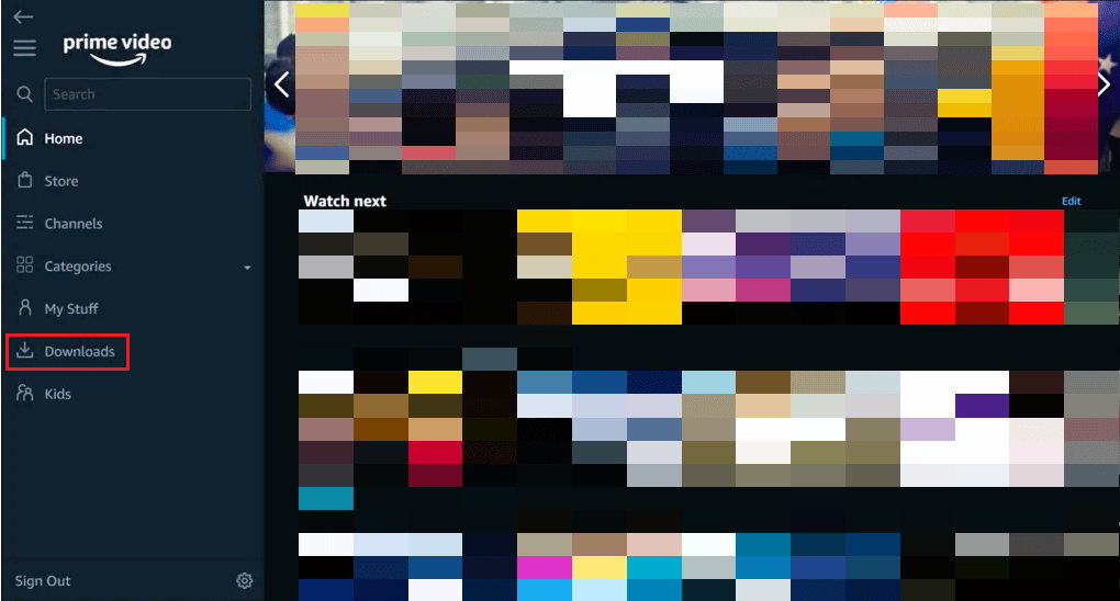 amazon prime video app Downloads menu