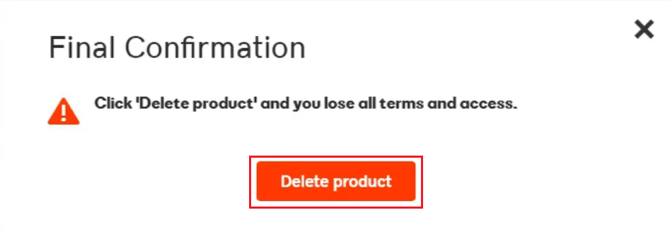 You will be redirected again to the Renewals and Billing page. Here, click on Delete product to confirm the process