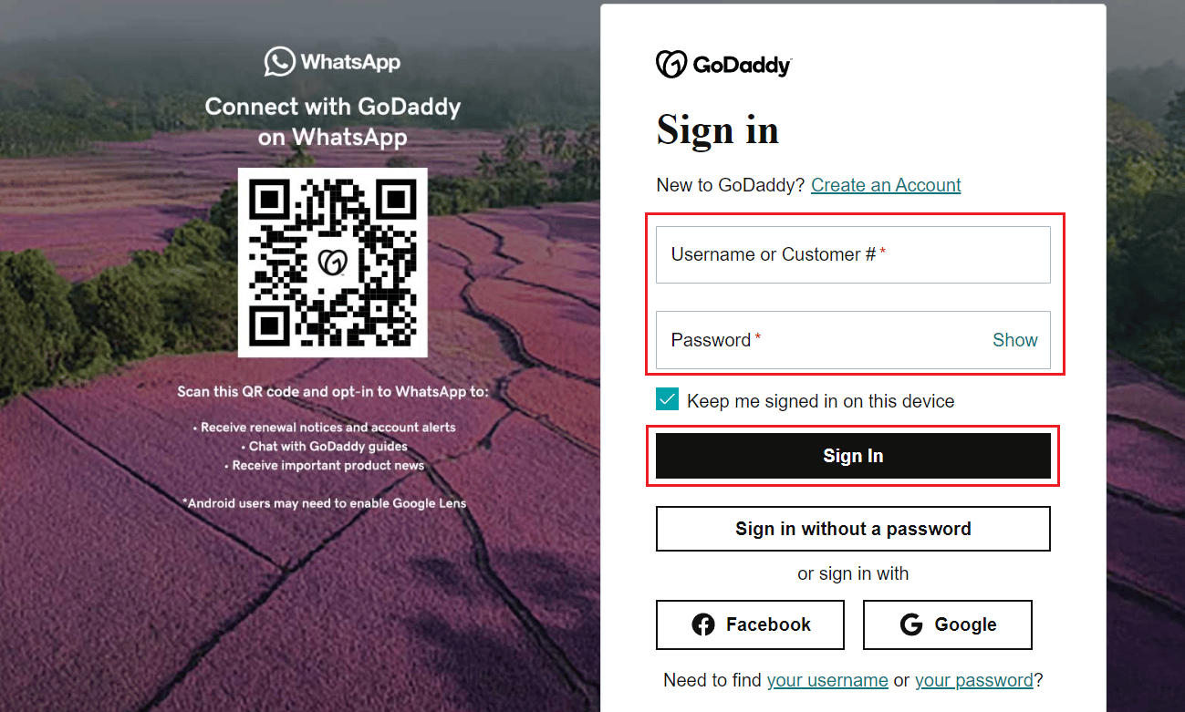 Enter your Username or Customer # and Password and click on Sign In