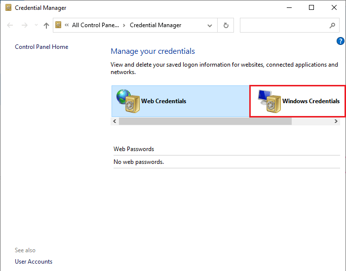 click on Windows Credentials 
