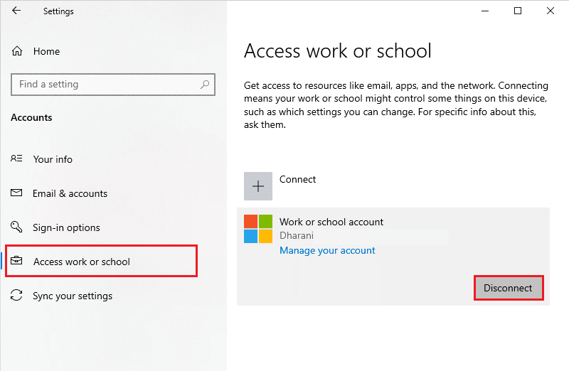 select your account and click on Disconnect button 