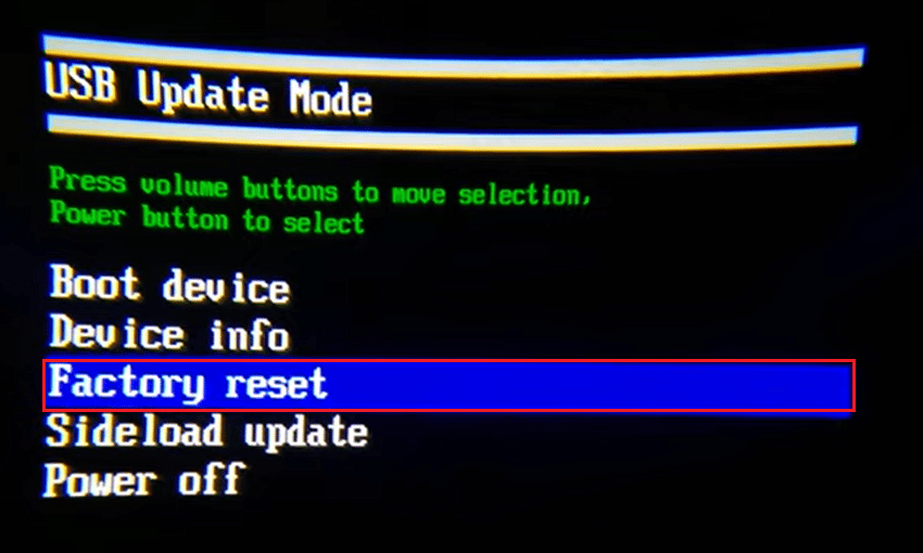 select Factory reset option in Oculus headset