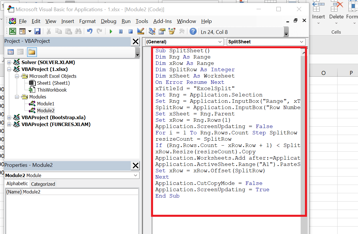 Paste this code into the module | How to Split Excel File into Multiple Files by Row