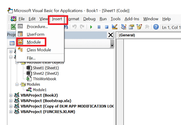 Click on insert then on module | how to split Excel sheet into multiple worksheets without VBA