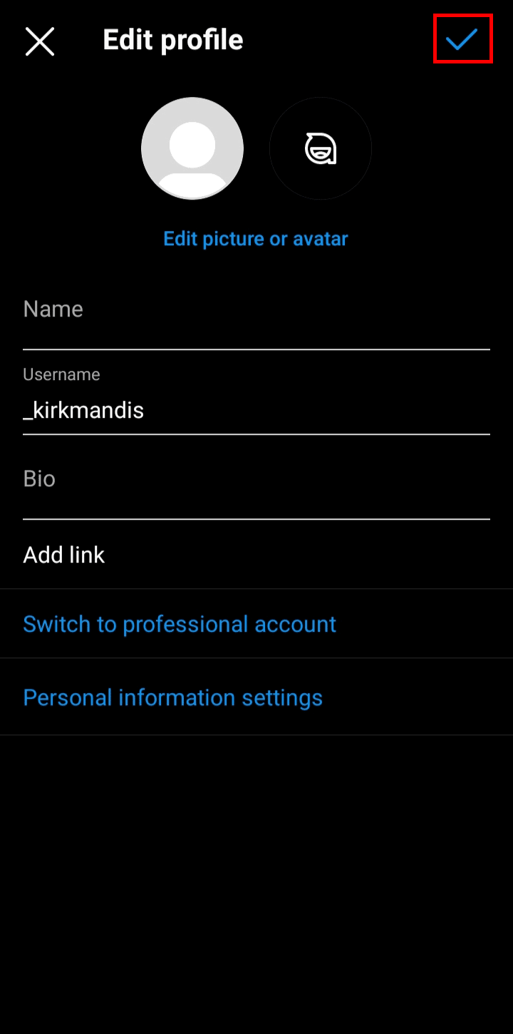 Tap on the right icon again to remove the full name and save changes. | How to Delete Former Usernames on Instagram