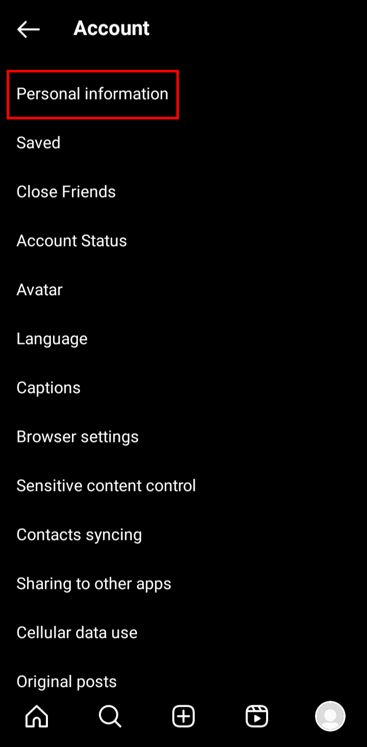 Tap on Personal information. | remove full name from Instagram