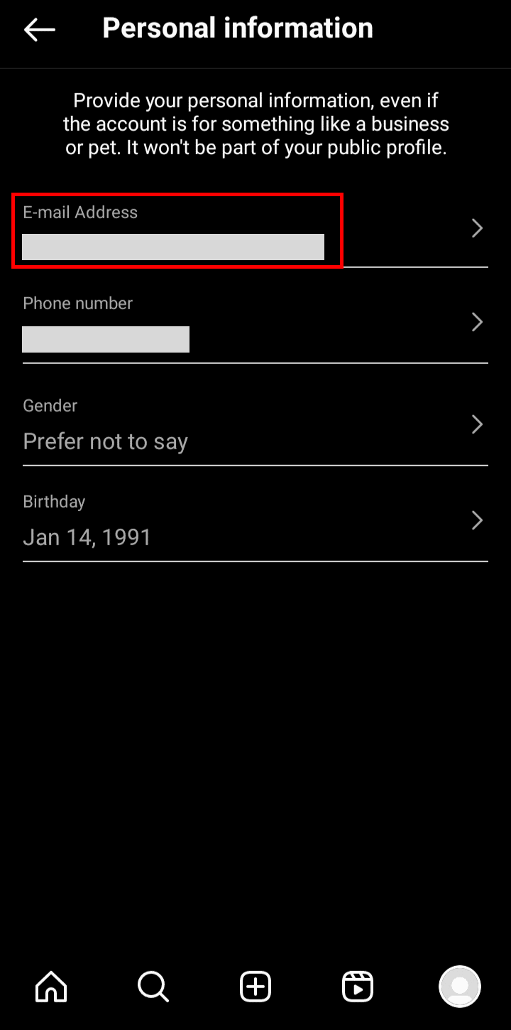 Tap on the E-mail Address option at the top. | remove full name from Instagram