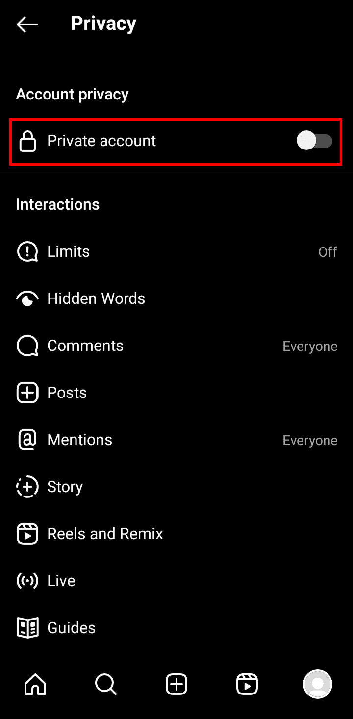 Tap on the Private account option to make your account private. | remove full name from Instagram