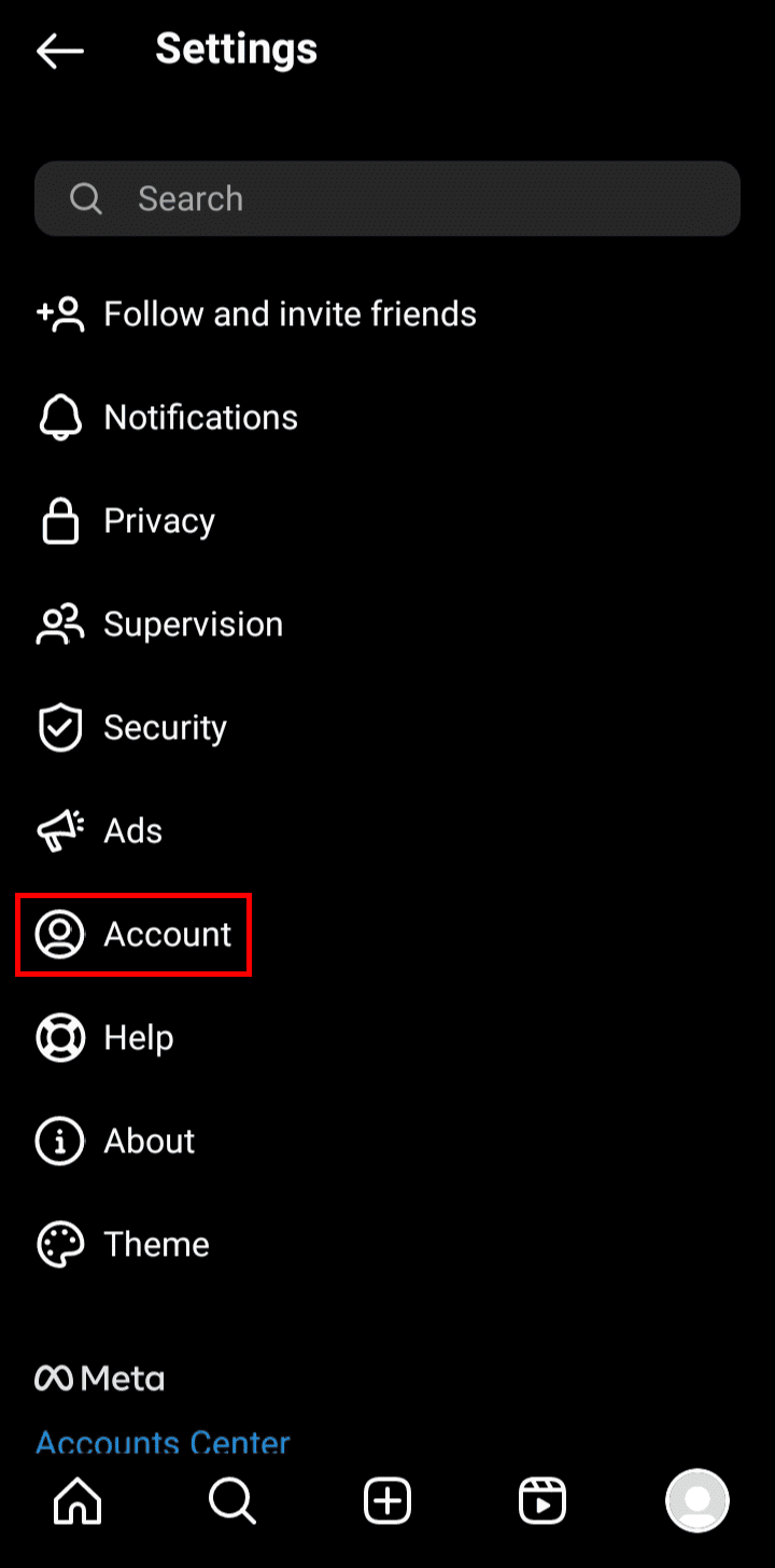 In Settings, tap on Account. | How to Delete Former Usernames on Instagram