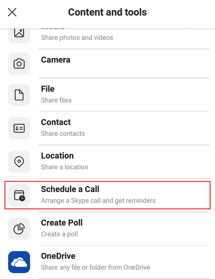 tap on Schedule a Call | schedule Skype meeting