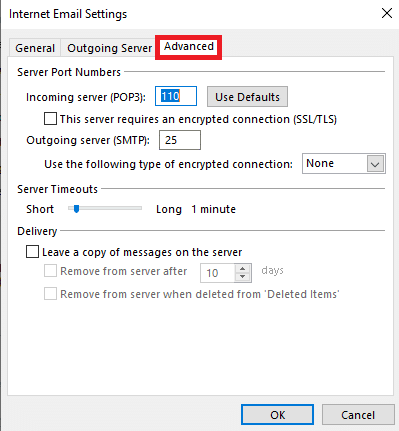navigate to the Advanced tab