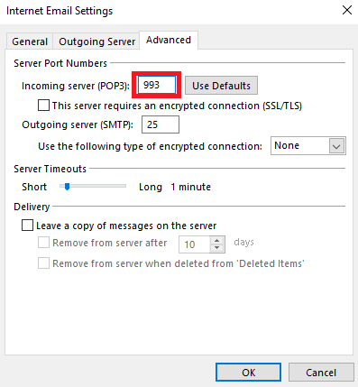 enter the Incoming server POP3 value as 993
