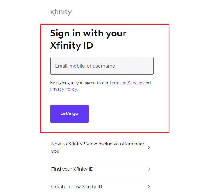 Sign in to Xfinity