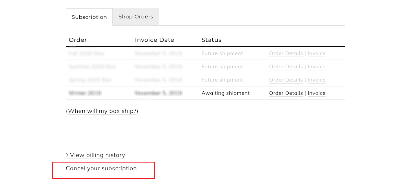 click on Cancel your subscription from the bottom of the page