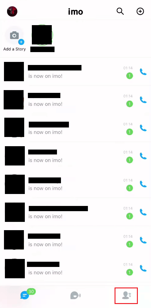 Tap on the Contacts tab from the bottom right corner
