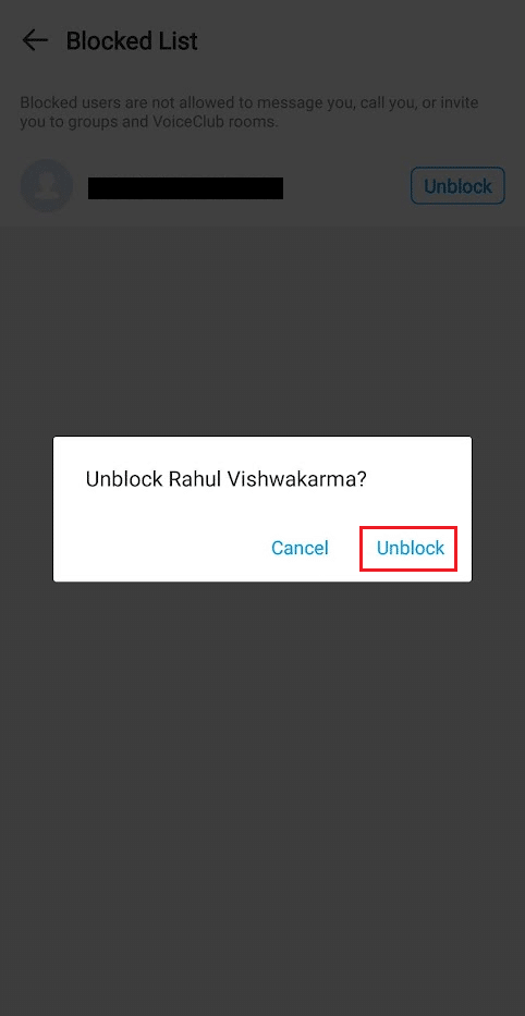 tap on Unblock from the popup
