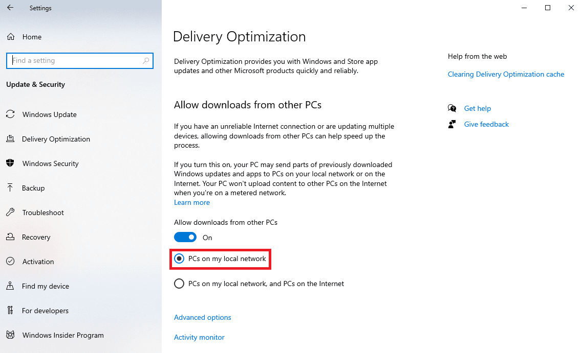click on the PCs on my local network radio button