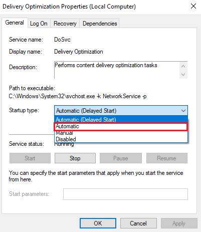 locate the Startup and select Automatic
