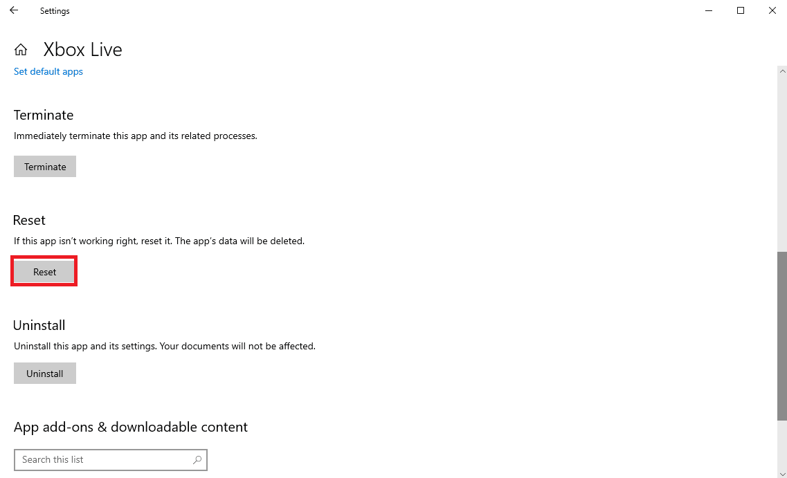 locate and click on the Reset option