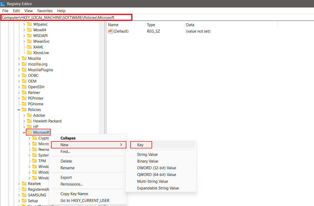 Manual navigation to modify registry file