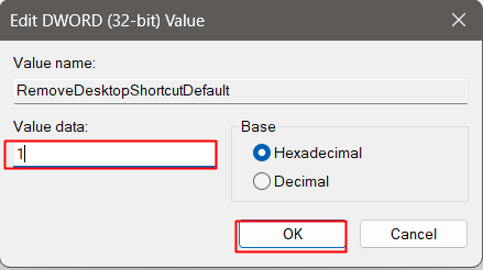 Modify and set the value data to 1