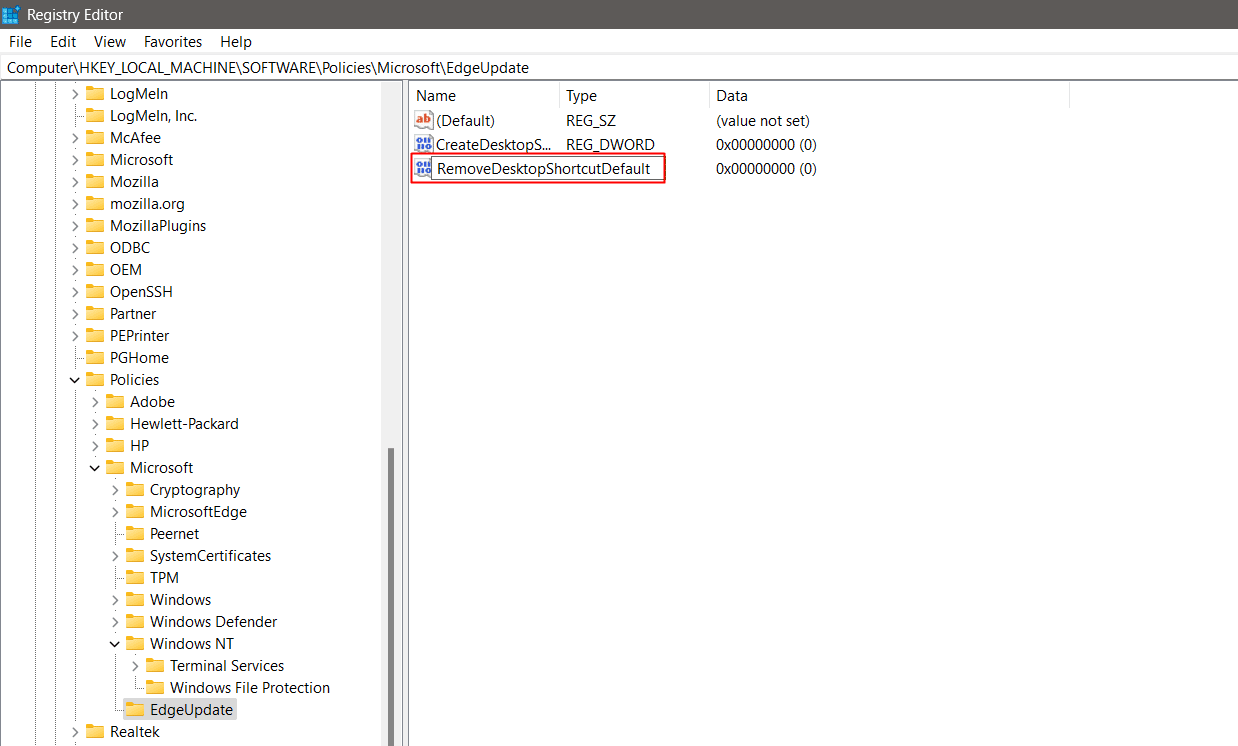 Rename it as RemoveDesktopShortcutDefault
