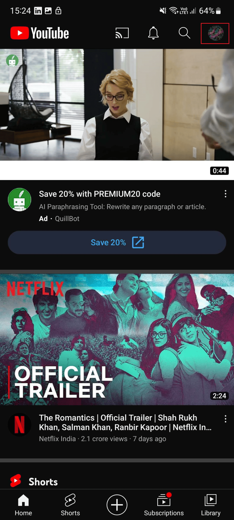 profile icon on youtube s21