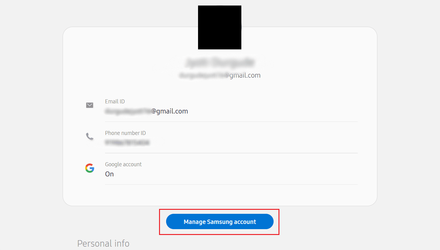 Click on Manage Samsung account