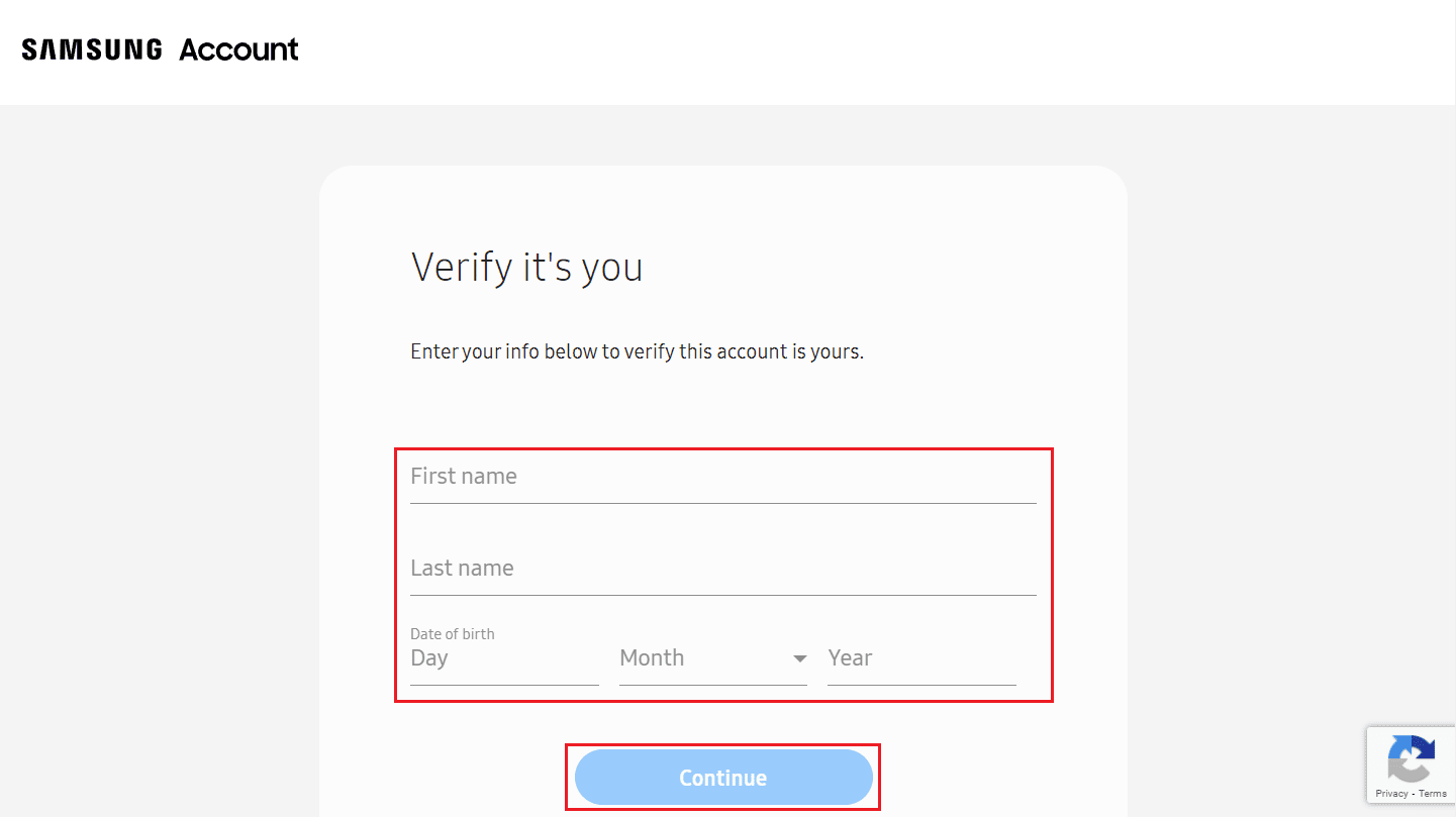 Enter your Name and Date of Birth and click on Continue | How to Change Samsung Account Email