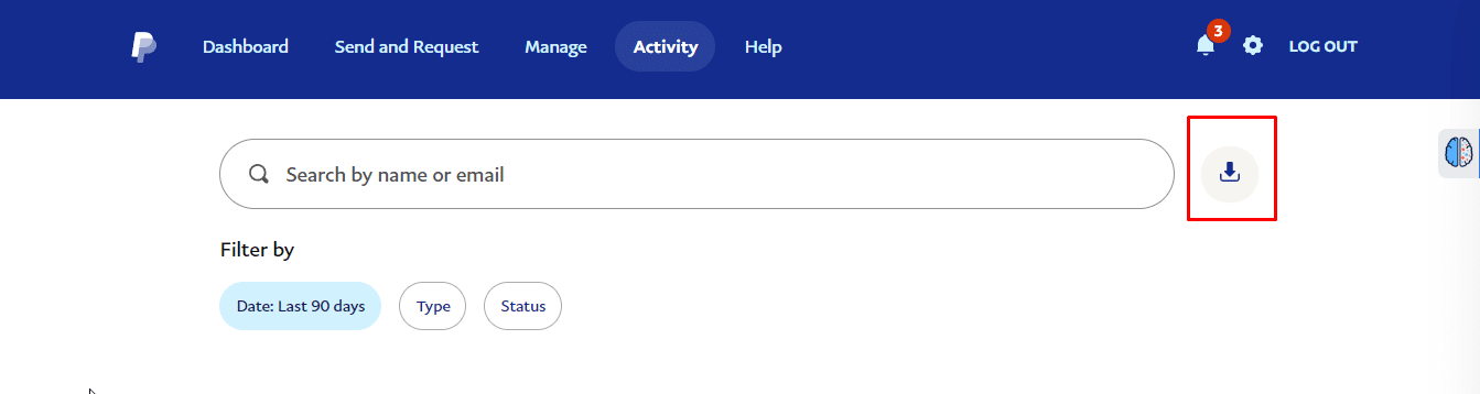 On the Activity page, Click on the Download icon next to the search bar. 