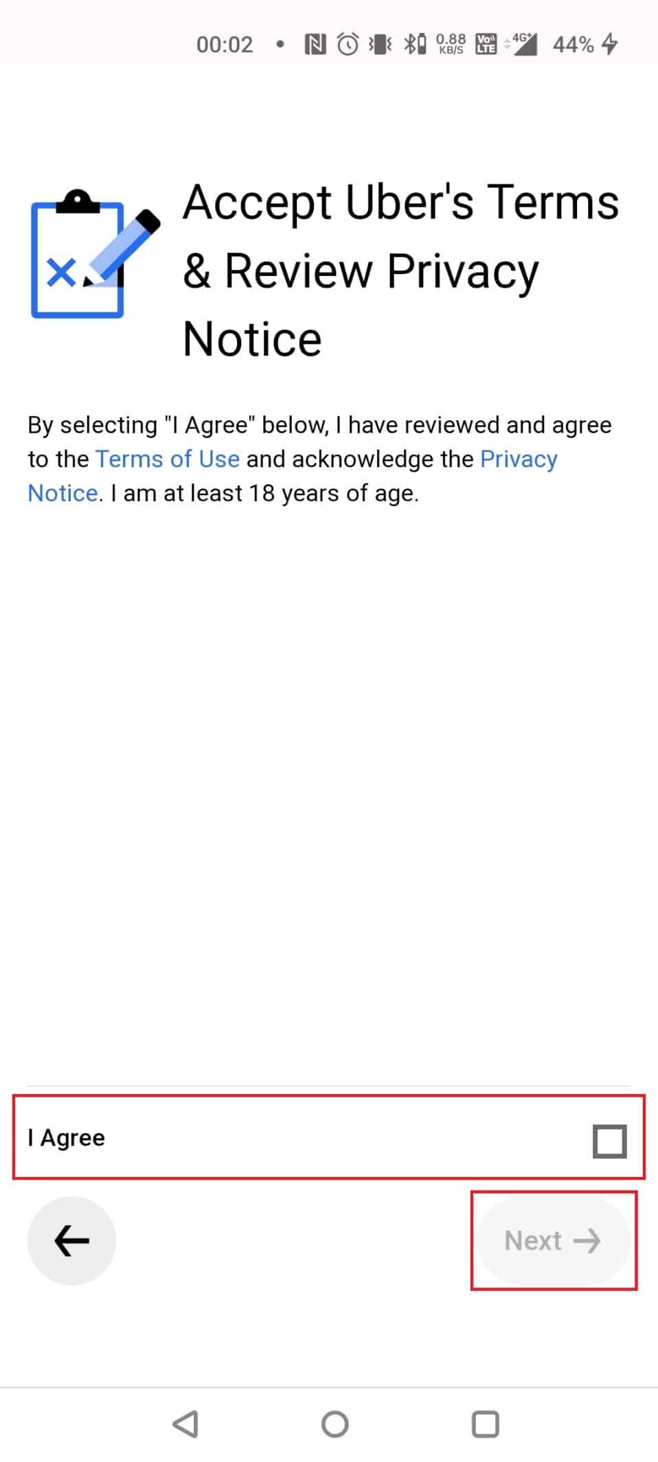 Accept the Privacy notice and tap on Next | How to Create Multiple Uber Accounts