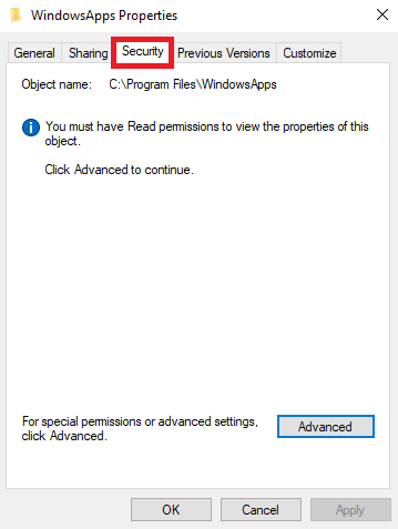 navigate to the Security tab