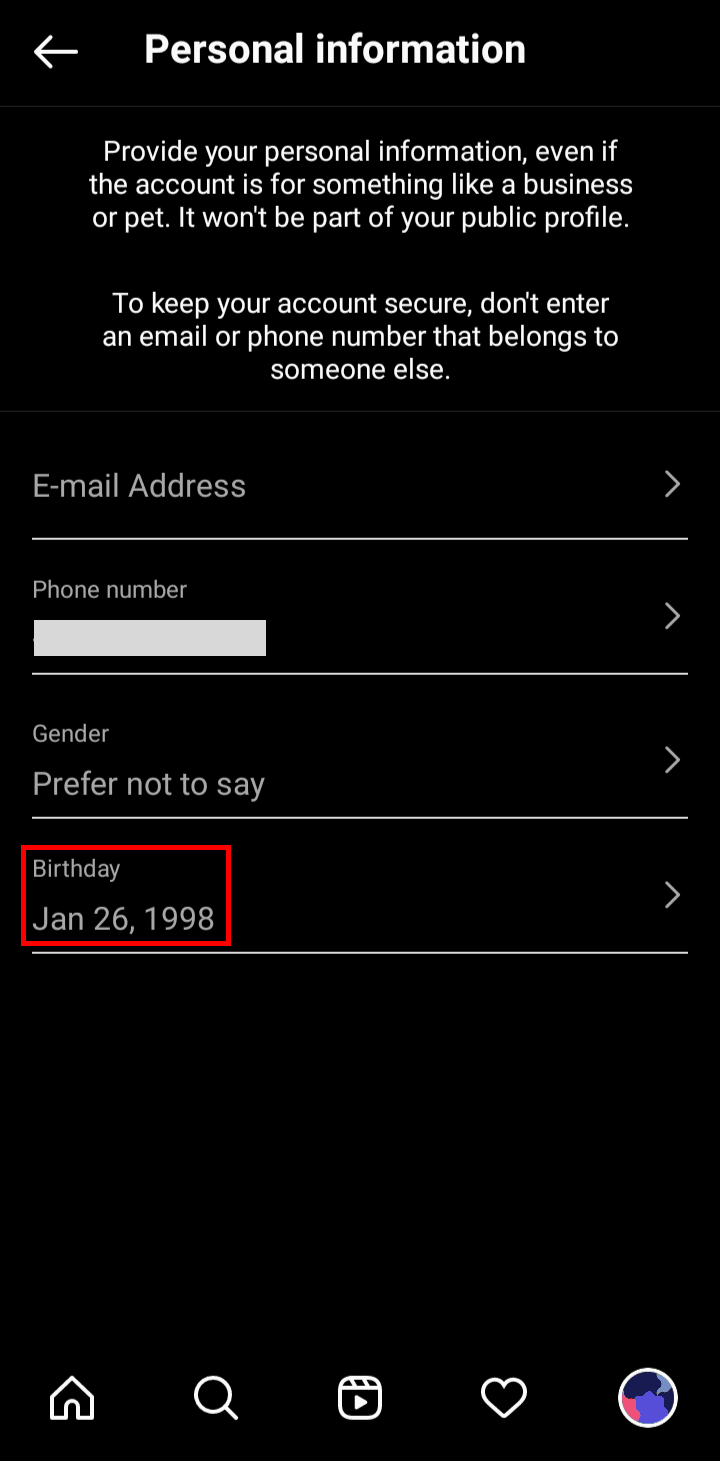 Tap on the Birthday option.