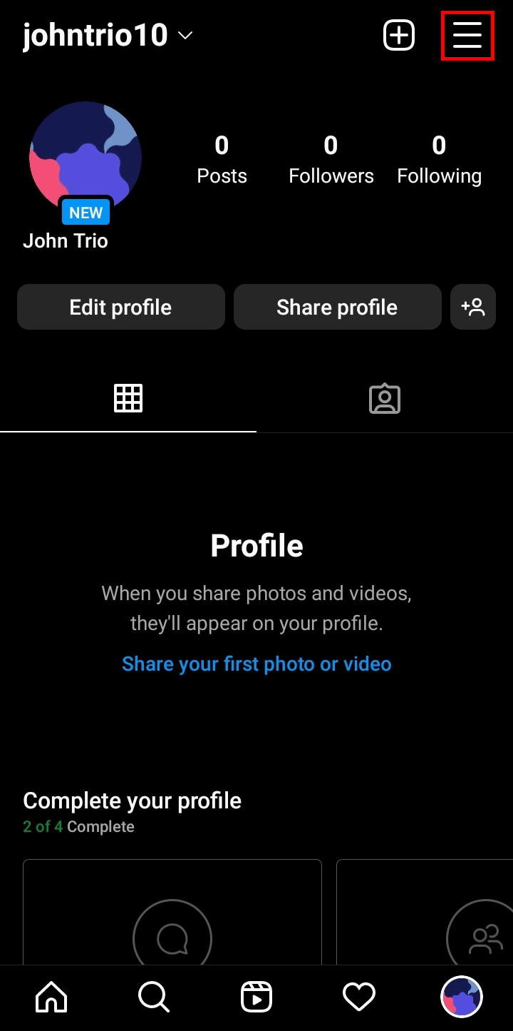 Tap on the hamburger menu icon located at the top right corner.