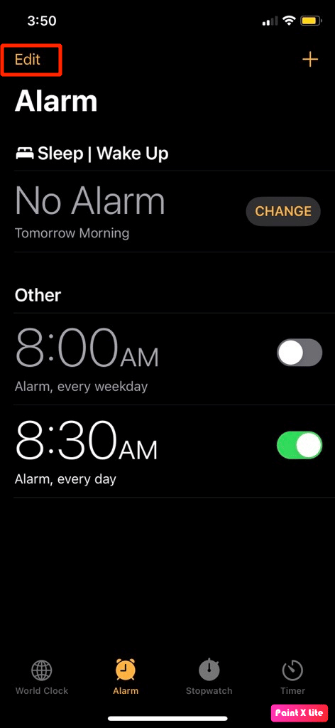 tap on edit | fix silent alarm issue on iPhone
